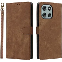 Phonesta Vintage Skin Book Wallet Klapphülle für Motorola Moto G56 - Braun