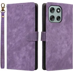 Phonesta Vintage Skin Book Wallet Klapphülle für Motorola Moto G56 - Lila