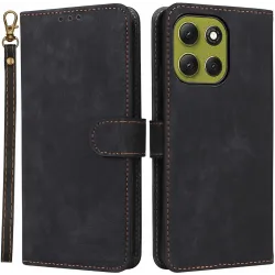 Phonesta Vintage Skin Book Wallet Klapphülle für Motorola Moto G86 - Schwarz