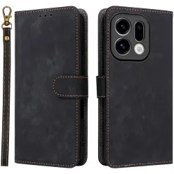 Phonesta Vintage Skin Book Wallet Klapphülle für Oppo Find X9 - Schwarz