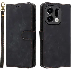 Phonesta Vintage Skin Book Wallet Klapphülle für Oppo Find X9 - Schwarz