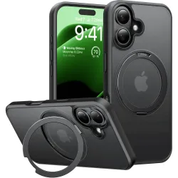 Torras Ostand Pro Back Cover Hülle mit MagSafe für Apple iPhone 16 - Schwarz