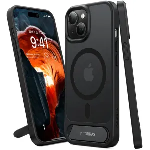 Torras Pstand Back Cover Hülle mit MagSafe für Apple iPhone 15 - Schwarz