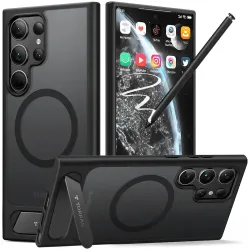 Torras Pstand Back Cover Hülle mit MagSafe für Samsung Galaxy S24 Ultra - Schwarz
