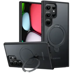 Torras Ostand Spin Back Cover Hülle mit MagSafe für Samsung Galaxy S24 Ultra - Schwarz