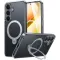 Torras Ostand Spin Back Cover Hülle mit MagSafe für Samsung Galaxy S25 Plus - Transparent