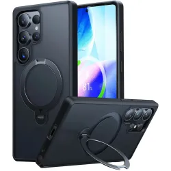Torras Ostand Spin Back Cover Hülle mit MagSafe für Samsung Galaxy S25 Ultra - Schwarz