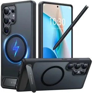 Torras Pstand Back Cover Hülle mit MagSafe für Samsung Galaxy S25 Ultra - Schwarz