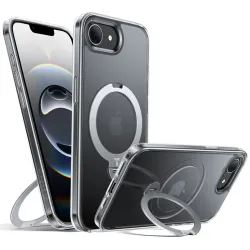 Torras Ostand Spin Back Cover Hülle mit MagSafe für Apple iPhone 17e/16e - Transparent